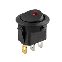 Переключатель on-off с подсветкой 12V круглый 3pin Red 23*23*16мм 20A