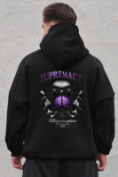 Оверсайз худі толстовка на флісі з капюшоном та принтом Without Supermacy Black