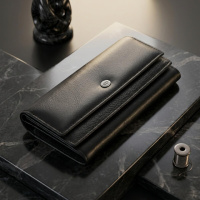 Женский кожаный кошелек для карт купюр и монет ST Leather 22696 Черный