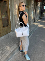 Білий-білий клапан - з логотипом - cтильна та вмістка, велика та об'ємна сумка на блискавці (0235)