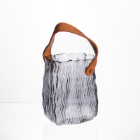 Ваза сумочка с ручкой 12×8.5×16 (см) декоративная стеклянная ваза для цветов 800 (мл) Серый HP-19-154-2