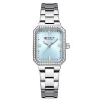 Жіночий годинник Curren 9102 Silver-Blue з прямокутним корпусом та сріблястим браслетом