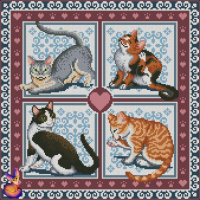 Схема для вишивки подушки А3 «Котячий квартет»