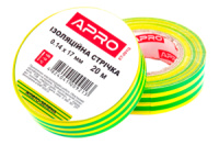 Лента изоляционная Apro 20 м x 17 x 0.14 мм желто-зеленая (ET-20YG) (10 шт.)