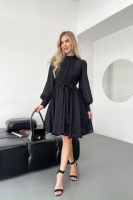 Коктейльна Сукня Бавовняна Ажурна з Вишивкою та Поясом 25018 Чорна