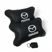 Набор кожаных подушек Mazda с вышивкой логотипа + подарок – кожаный брелок