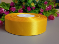 Атласная лента/ 2.5 см/ 33 метра/ жёлтый теплый