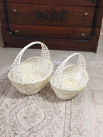 Набір кошиків «Кобра» 2 шт плетені з натуральної відбіленої лози з ручкою для Великодня, пасхальна корзинка