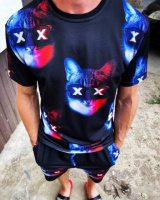 Чорний чоловічий стильний літній спортивний костюм з яскравим принтом | 42-5/679