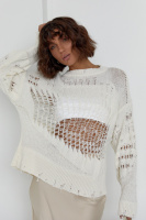 Жіноча в'язана кофта з рваним ефектом — молочний колір, L (є розміри)