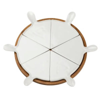 Тарелка для пиццы 28 см фарфоровая вращающаяся, бамбуковое основание HP1248