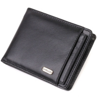 Практичний компактний гаманець із вкладишем для посвідчення для чоловіків з натуральної гладкої шкіри 721876 Чорний