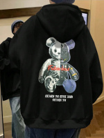 Чоловіче чорне стильне оверсайз худі з трендовим принтом