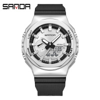 Чоловічий спортивний годинник Sanda 3167 Silver зі сріблястим циферблатом та водозахистом 5 ATM