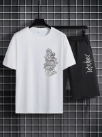 Стильний чоловічий чорно-білий літній спортивний костюм-двійка з модним дизайном