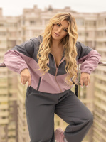 Стильний жіночий костюм із плащової тканини «Wolf» | Норма та батал Графіт + фрезовий, 42-44