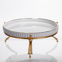 Фруктовниця порцелянова на металевій підставці Ø25 (см) кругла ваза цукерниця для фруктів Золото LB-1573G