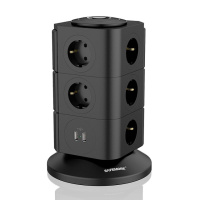 Сетевой фильтр SAFEMORE настольный,  на 11 розеток + 2 USB выхода, 10A, 220-240V, 2400W, 2м, Black