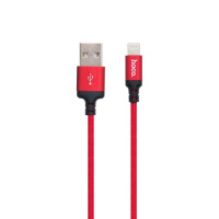 Кабель HOCO X14 USB to iP 2A, 2m, nylon, aluminum connectors Black-red (6957531062899)