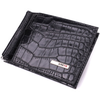 Удобный мужской зажим из натуральной фактурной кожи под крокодила KARYA 22886 Черный