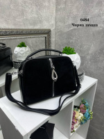 Натуральна замша. Чорний - два відділення на блискавці - стильна молодіжна сумочка з брелком (0484)