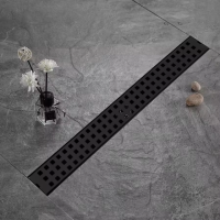 Трап для душа и ванной комнаты под плитку из нержавеющей стали для слива воды, линейный, напольный 60х6.8х2 см,черный