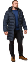 Куртка мужская Braggart зимняя удлиненная с капюшоном - 23482 тёмно-синего цвета