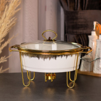 Мармітниця керамічна кругла 1 л зі скляною кришкою, золото