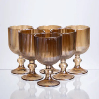 Набір келихів для вина 6 штук по 240 мл ребристих із товстого скла коричневий HP-19-224