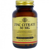 Цинк Цитрат, 30 мг, Zinc Citrate, Solgar, 100 вегетарианских капсул