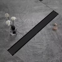 Трап для душа и ванной комнаты под плитку из нержавеющей стали для слива воды, линейный, напольный 60х6.8х2 см,черный