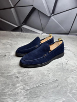 Лоферы мужские замшевые LORO PIANA Suede LUX Royal&Black! Туфли мужские Лоферы синие! Натуральна ЗАМША!