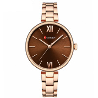 Жіночий годинник Curren 9017 Rose Gold-Brown з бордовим циферблатом та браслетом
