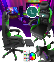 Геймерское кресло с RGB подсветкой, подушками и выдвижной подставкой для ног, Черный/Зеленый (G898)