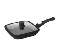 Сковорода-гриль Haus Roland HR156-1, 24 см, алюминиевая, 2,3 л, с крышкой. Черный (HR156-1)