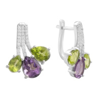 Серебряные серьги CatalogSilver с натуральным аметистом, хризолітом (2183365)