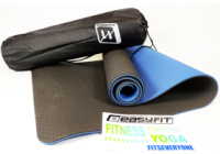 Коврик для йоги и фитнеса EasyFit TPE+TC 6 мм двухслойный + Чехол черный с синим