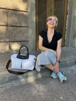 Білий-чорний клапан - з логотипом - cтильна та вмістка, велика та об'ємна сумка на блискавці (0235)