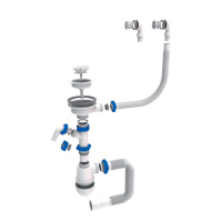 Сифон для кухонної мийки з пластиковим випуском 3½« виводом під пральну машину круглим переливом і гнучким відведенням Ø40/50мм (білий) TAU (9842821)