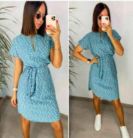 Легке літнє плаття в горошок «Victoria» оптом | Розпродаж моделі 46-48, Блакитний
