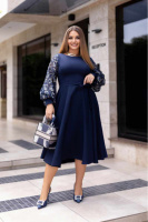 Коктейльна Сукня Рукава Вишивка 23081 Синя