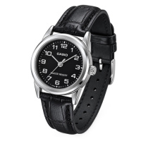 Жіночий годинник Casio LTP-V001L-1B — Класична модель з чорним шкіряним ремінцем та мінеральним склом