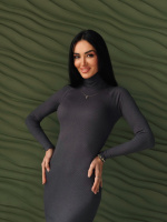 Жіноче плаття-гольф в рубчик «Marie» оптом | Норма| Розпродаж моделі Графіт, 46-48