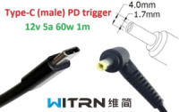 Переходник на 12v (max 5a, 60w) 4.0x1.7mm 1m з USB Type-C (male) Power Delivery PD (WITRN) тригер (A class) 1 день гар.