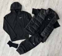 Комплект 5 в 1 Nike чорний худі + чорні штані + чорна жилетка + чорна футболка + 2 пари шкарпеток (чорні та білі)