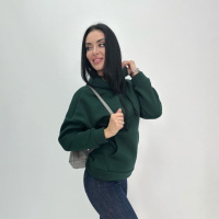 Жіночий теплий худі з капюшоном «Basic» Турція оптом | Батал |Розпродаж моделі Темно-зелений, 50-52