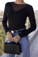 Жіноча кофтинка з декольте сітка «Annabel» | Норма і батал Чорний, 50-52