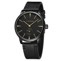 Чоловічий механічний годинник Winner 8165 Leather Black Rose Gold з автопідзаводом та шкіряним ремінцем