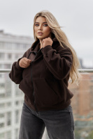 Теплая кофта худи оверсайз женская «Glen» | Норма и батал 46-48, Шоколадный