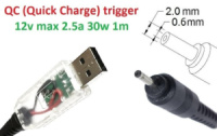 Переходник для роутера 12v (2.5a, 30w) 2.0x0.6(1.0)mm 1.2m з USB Type-A (male) Quick Charge QC тригер (A